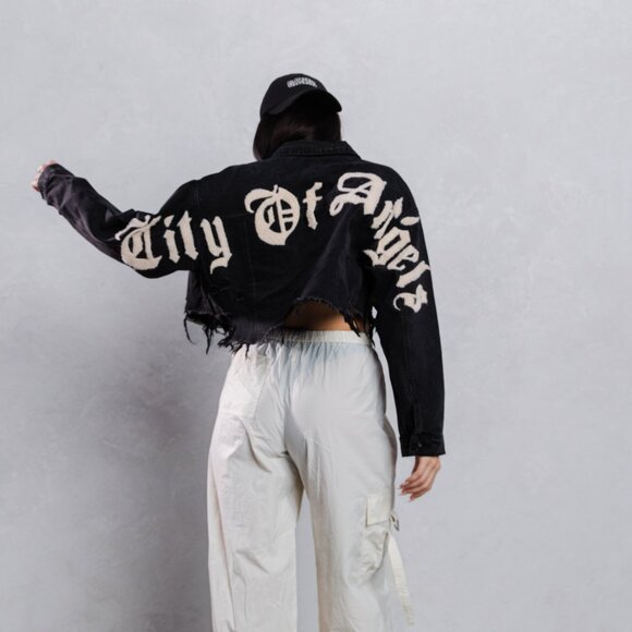 CITY OF ANGEL Cream font Crop Denim Jacket - Picture 4 of 8